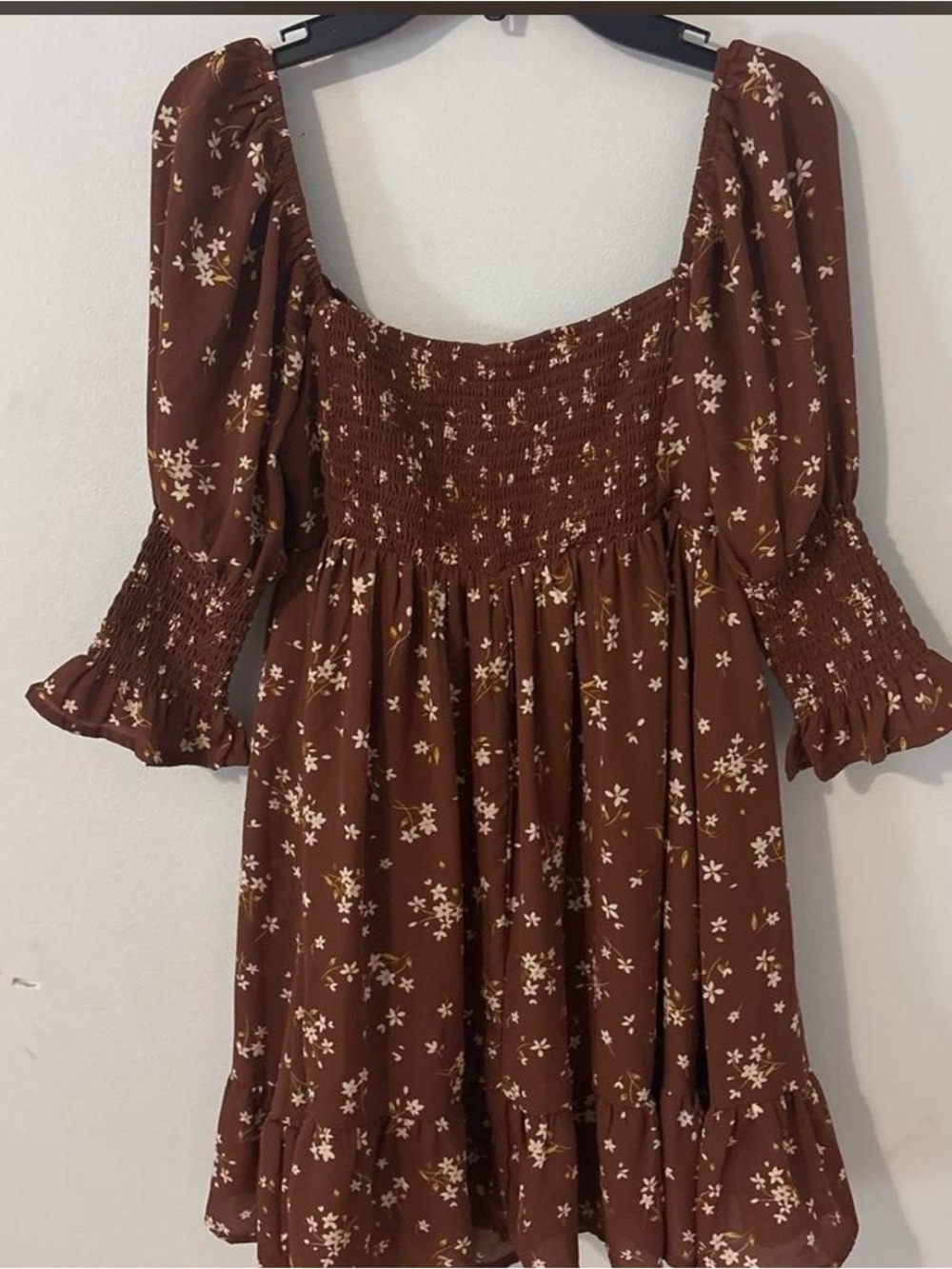 Francesca's Collections Brown Floral Smocked Mini Dress